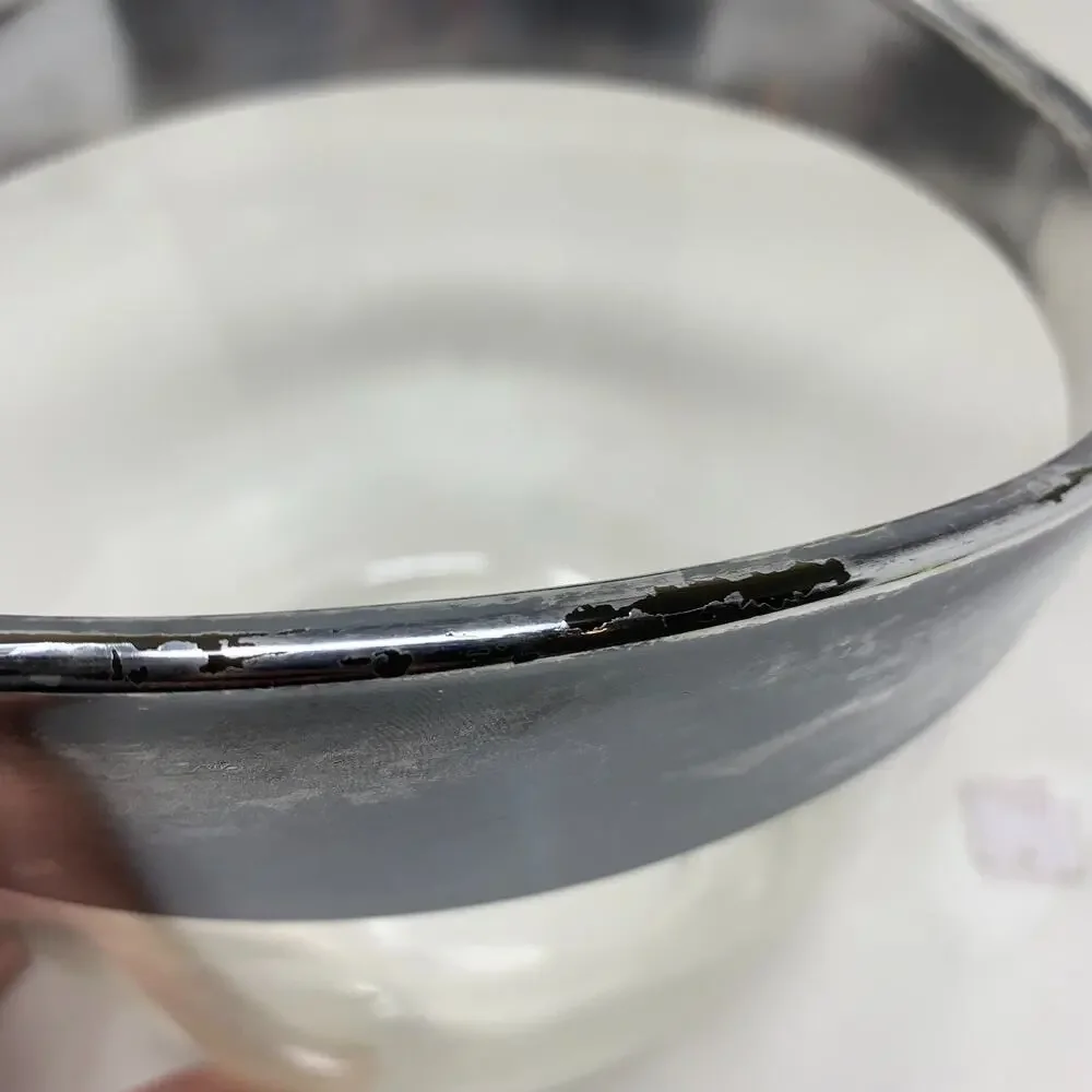 Vtg MCM Sculptural Art Glass Bowl Ice Bucket Silver Band Dorothy Thorpe Style